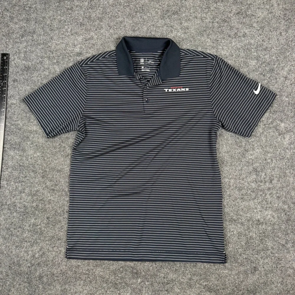Nike Polo Mens Size M Navy Blue Striped Houston Texans NFL Dri-Fit Athletic Top